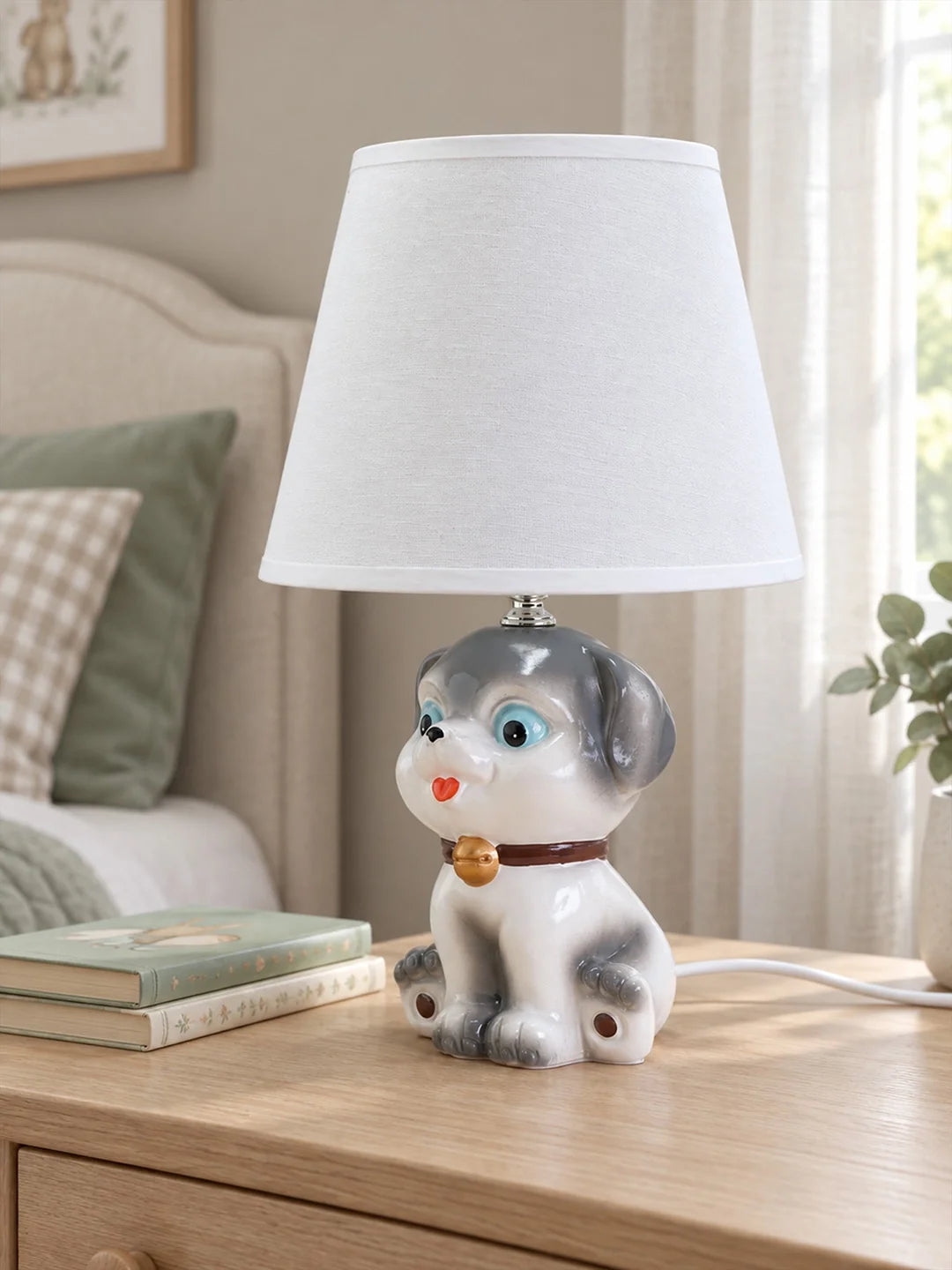 Grey Ceramic Dog Bedside Table Lamp