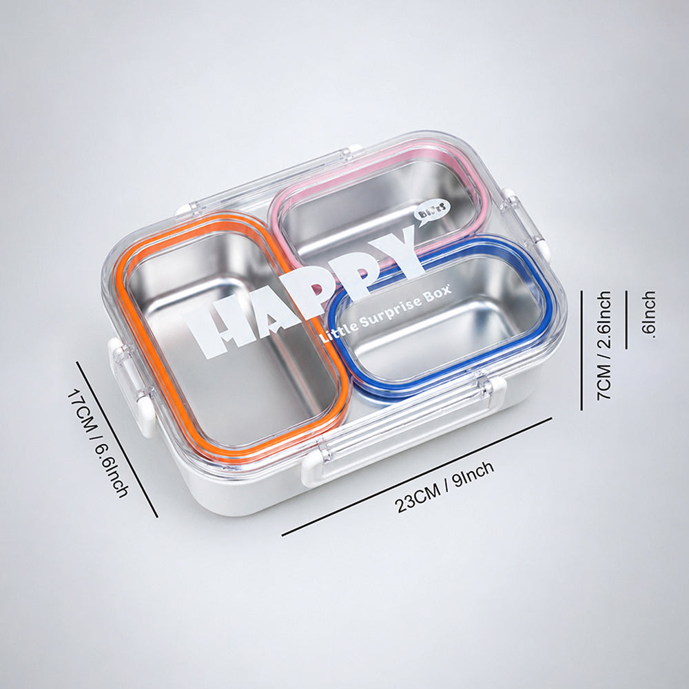 Orange, Pink & Blue Transparent Lid Happy Bites Lunch Box