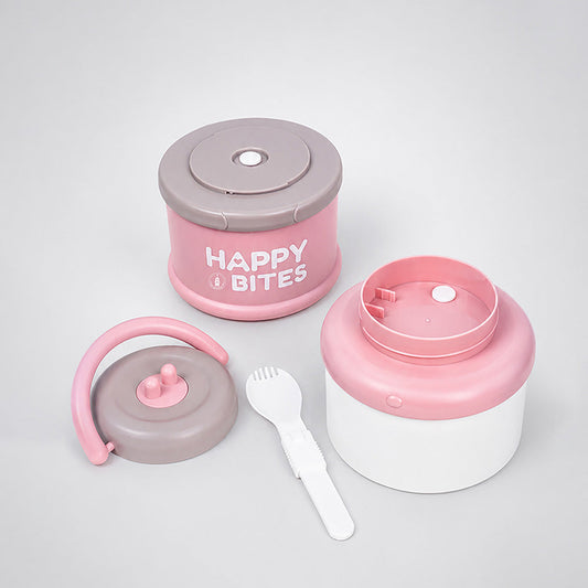 Pink Happy Bites Double Decker Stainless Steel Lunch Box