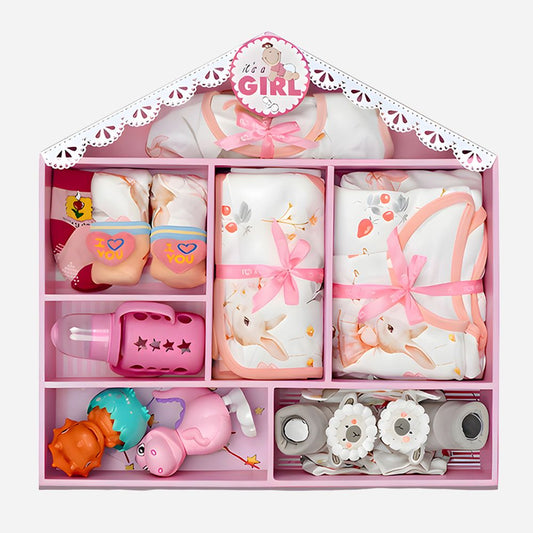 Newborn Baby Girl Wooden Dollhouse Gift Hamper (0-12 months) - Little Surprise Box