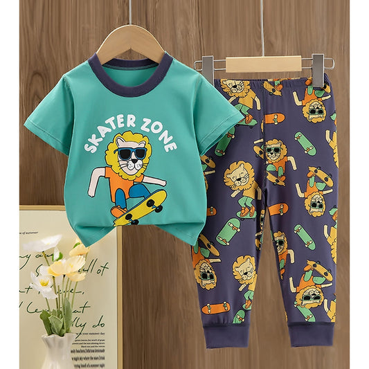 Surfing Lion soft Cotton Joggers Nightsuit set for Kids - Little Surprise Box