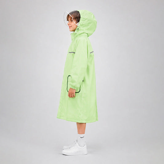 Green Pocket Patch long Length Raincoat for Kids & Teens