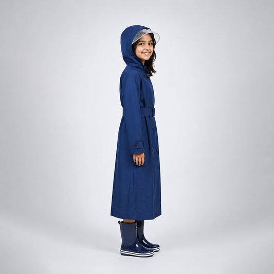 Navy Blue Trench Coat Style Raincoat for Kids & Teens