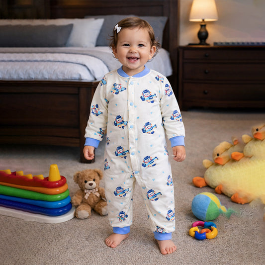 Blue Plane Ride Full-Sleeve Jumpsuit Romper