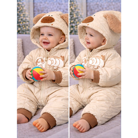 Furry Dog Ear Winter Full-Sleeve Jumpsuit Romper