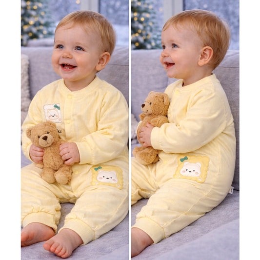 Yellow Cookie Patch Winter Full-Sleeve Jumpsuit Romper