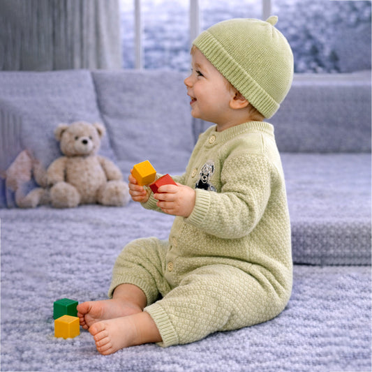 Green Diamond Teddy Full-Sleeve Jumpsuit Romper with Cap