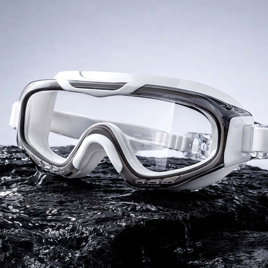Black & White 3 dash Glass panel styled Anti-Fog UV Protection Leakproof design Swim Goggles for 12 Years + & Adults -