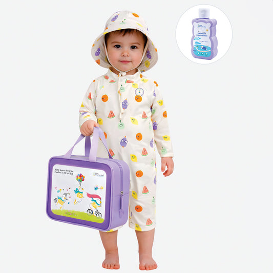 Beige Fruit Emoji, Toddlers & Kids Swimwear with matching Hat, Free Wash Bag & Free Swim Detergent - Little Surprise Box