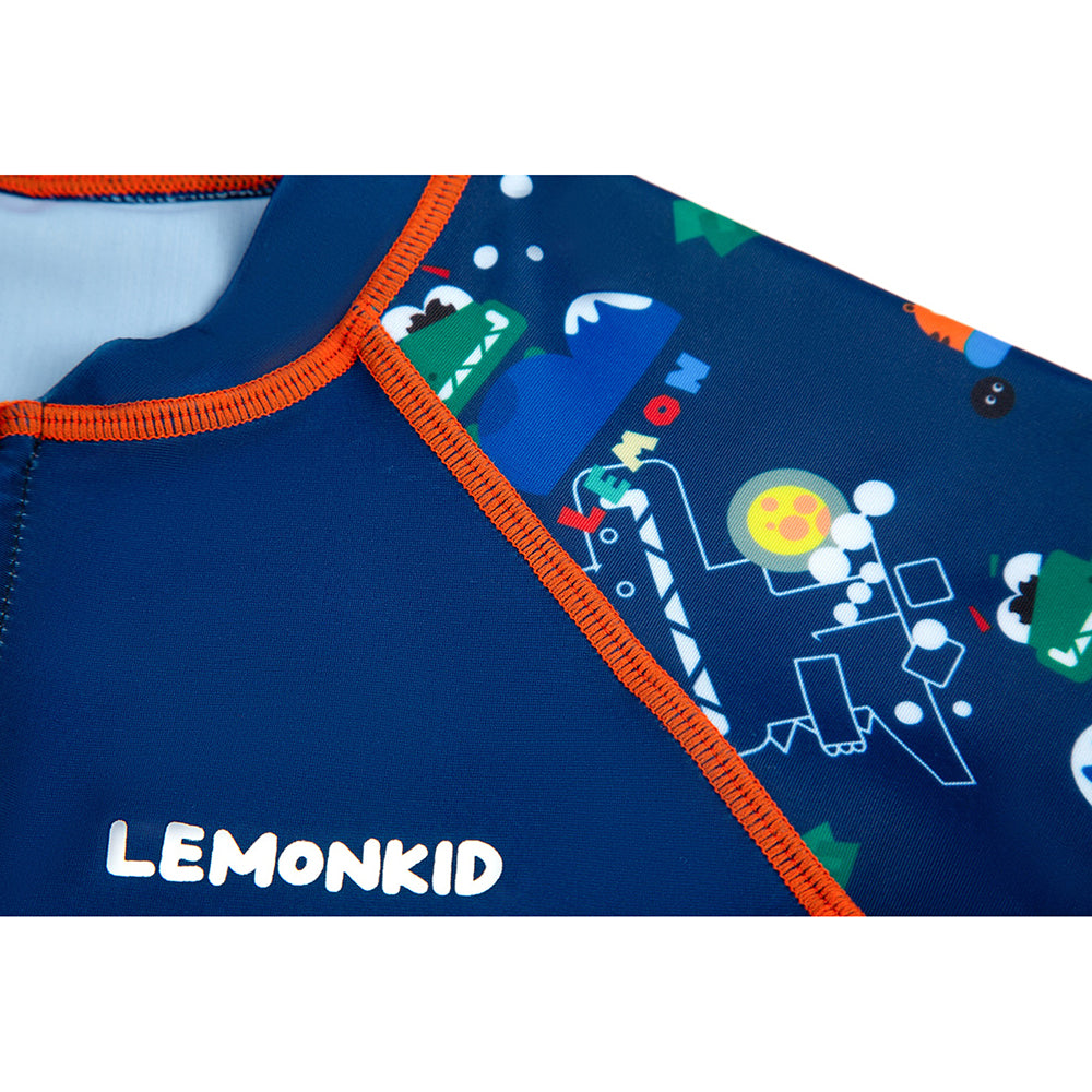 Dark Blue Geometric Alligator Kids Swimwear UPF 50+ with matching Swim Cap & Free Washbag - Little Surprise Box