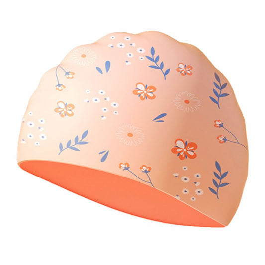 Peach Small Flower Print Swimming Cap for Kids and Adults, 10 years and above. - Little Surprise Box