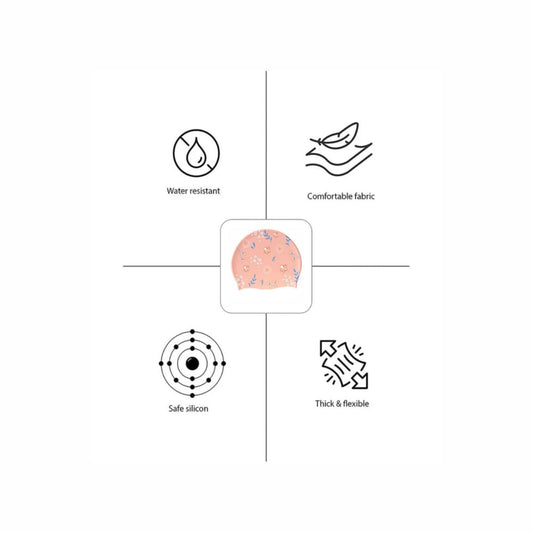 Peach Small Flower Print Swimming Cap for Kids and Adults, 10 years and above. - Little Surprise Box
