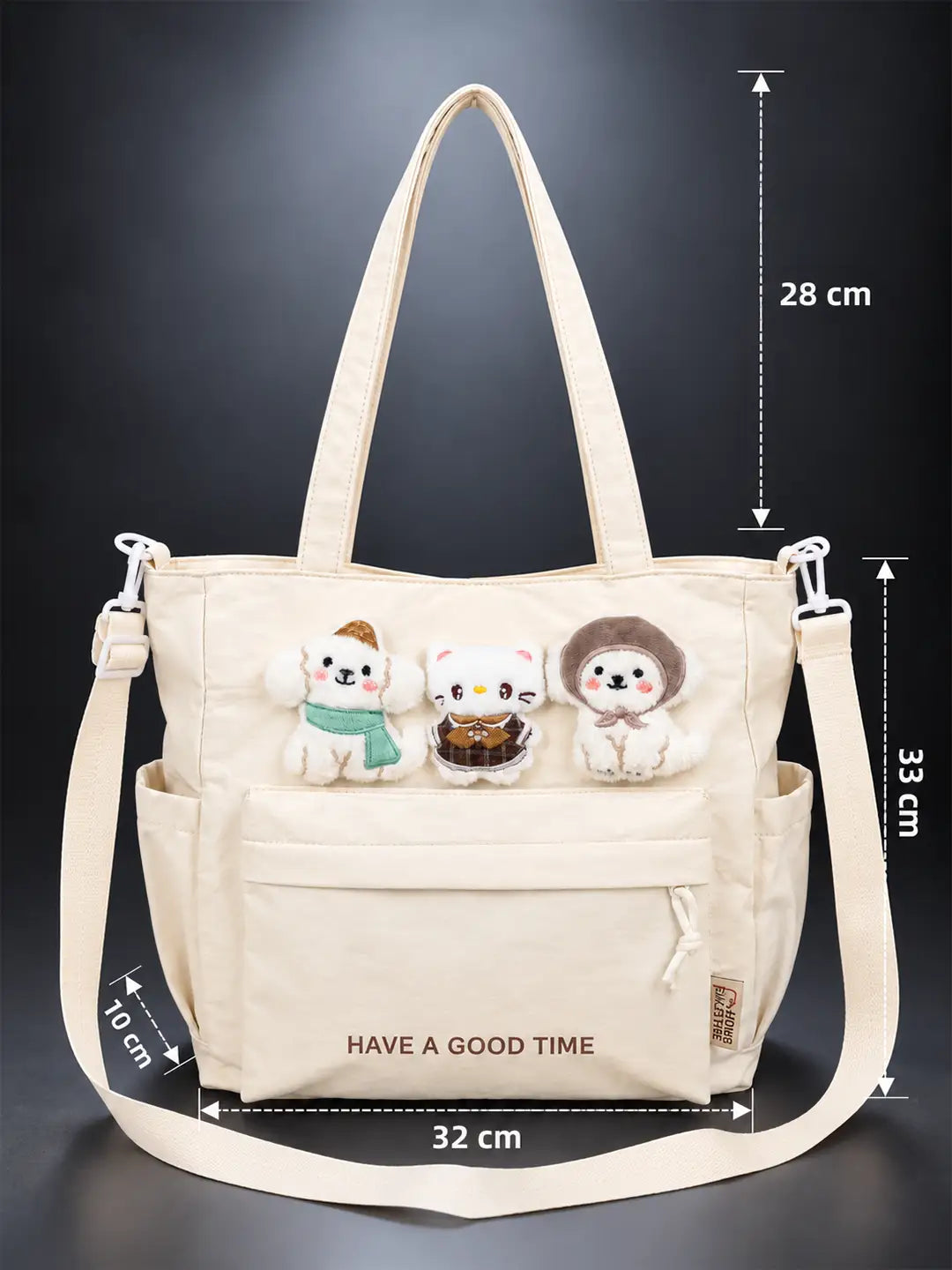 Cream 3D Puppy & Cat Tote Bag