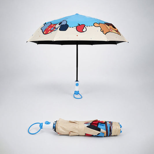 3 Fold Blue Puppy Skateboarding,Auto Open & Close Rain & Sun Dual Umbrella for Teens & Adults
