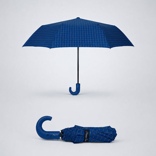 3 Fold Navy Blue Checkered Auto Open & Close Umbrella for Teens & Adults