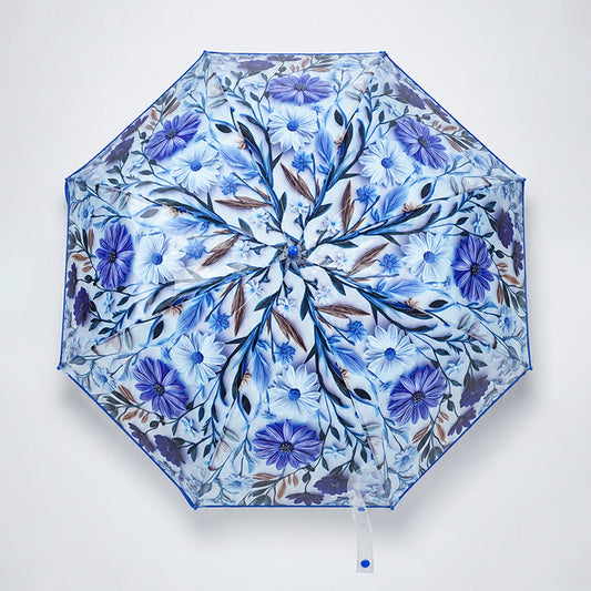 Blue Floral Tile Print Umbrella for Teens & Adults