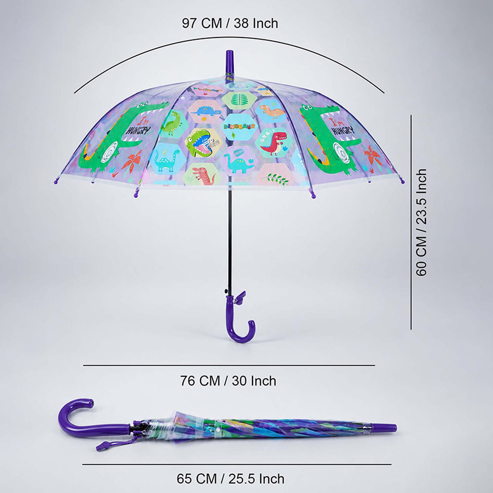 Transparent Croc Dino Panel Purple Handle Printed Umbrella for Kids-3-6Y