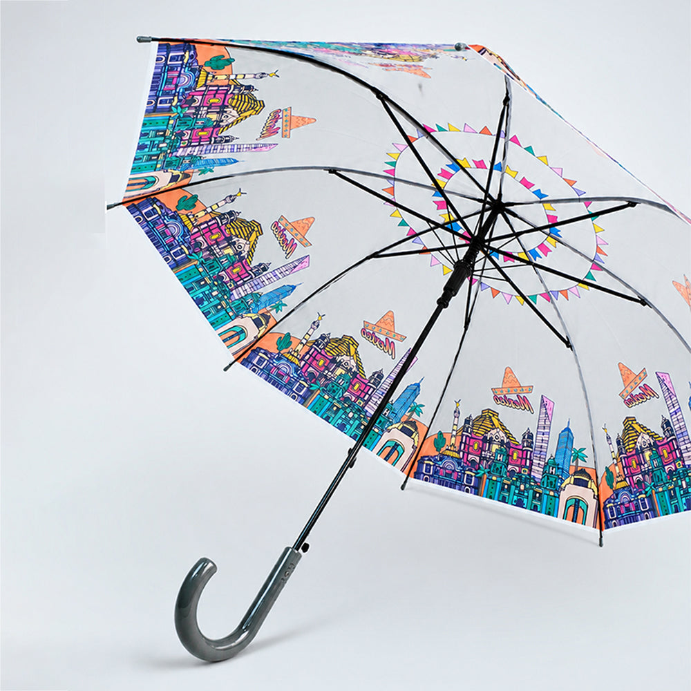 Grey Mexico Landmark Print Umbrella for Teens & Adults