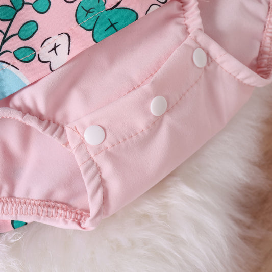 Baby Girl Ruffled Lace Cartoon Romper Dress with Headband – Pink