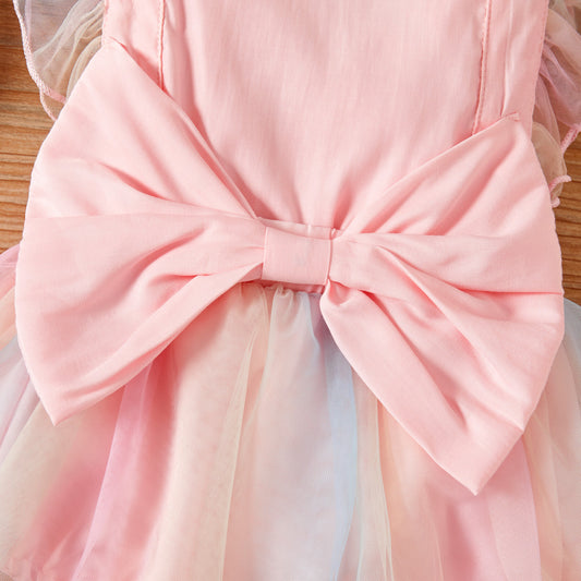 Baby Girl Rainbow Tulle Romper Dress – Pink
