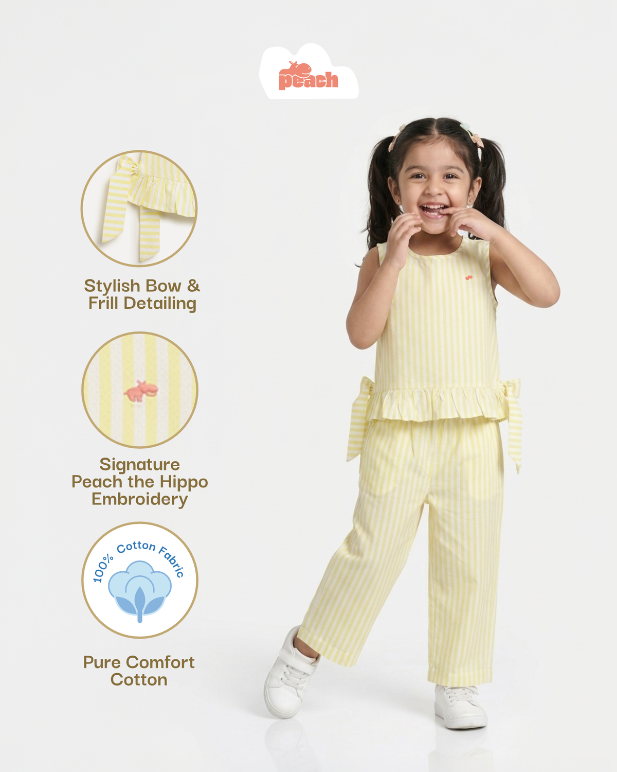 Yellow Pop and Bow Striped Coord Set for Girls