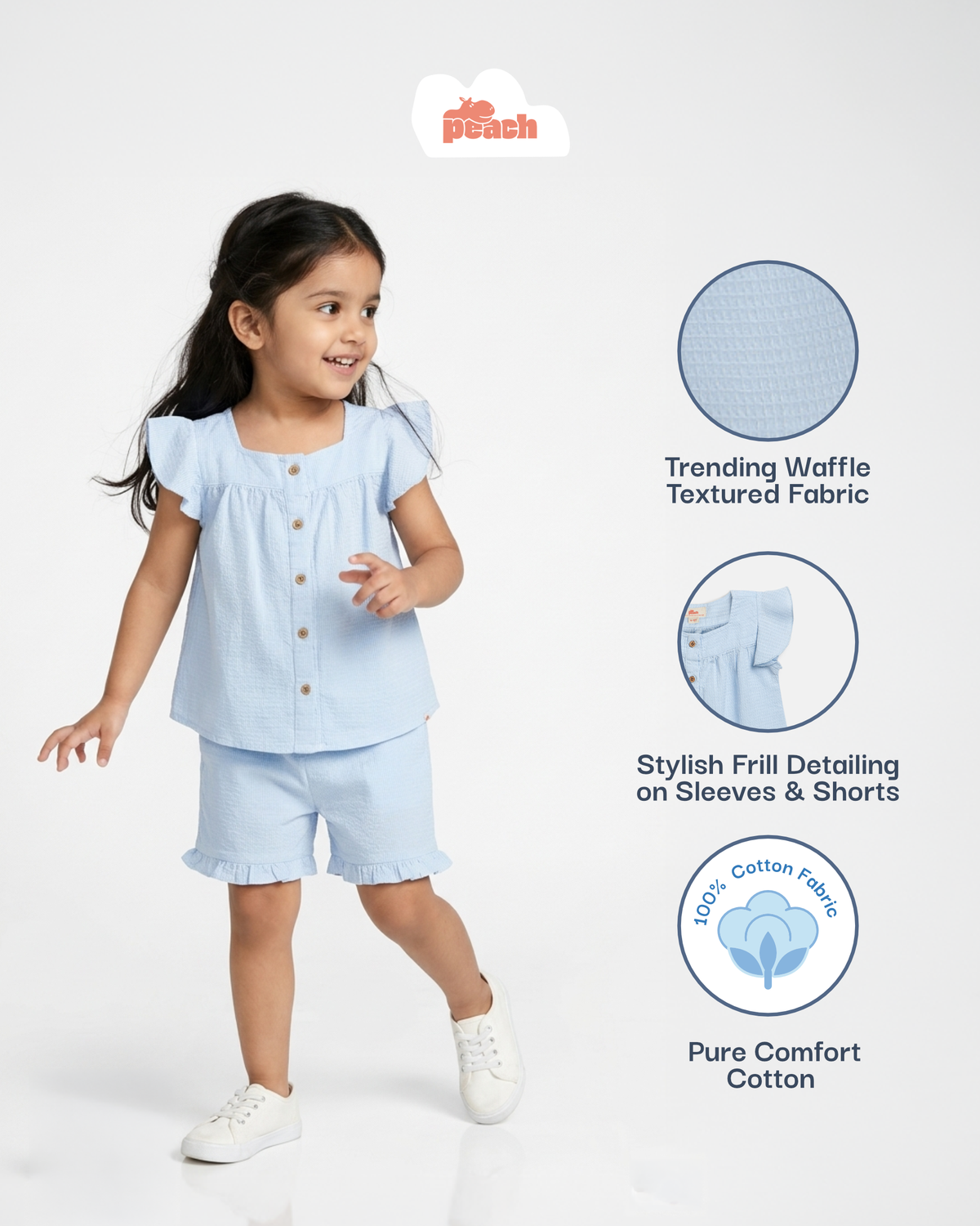 All Occasion Waffle Textured Coord Set for Girls (Pastel Blue)