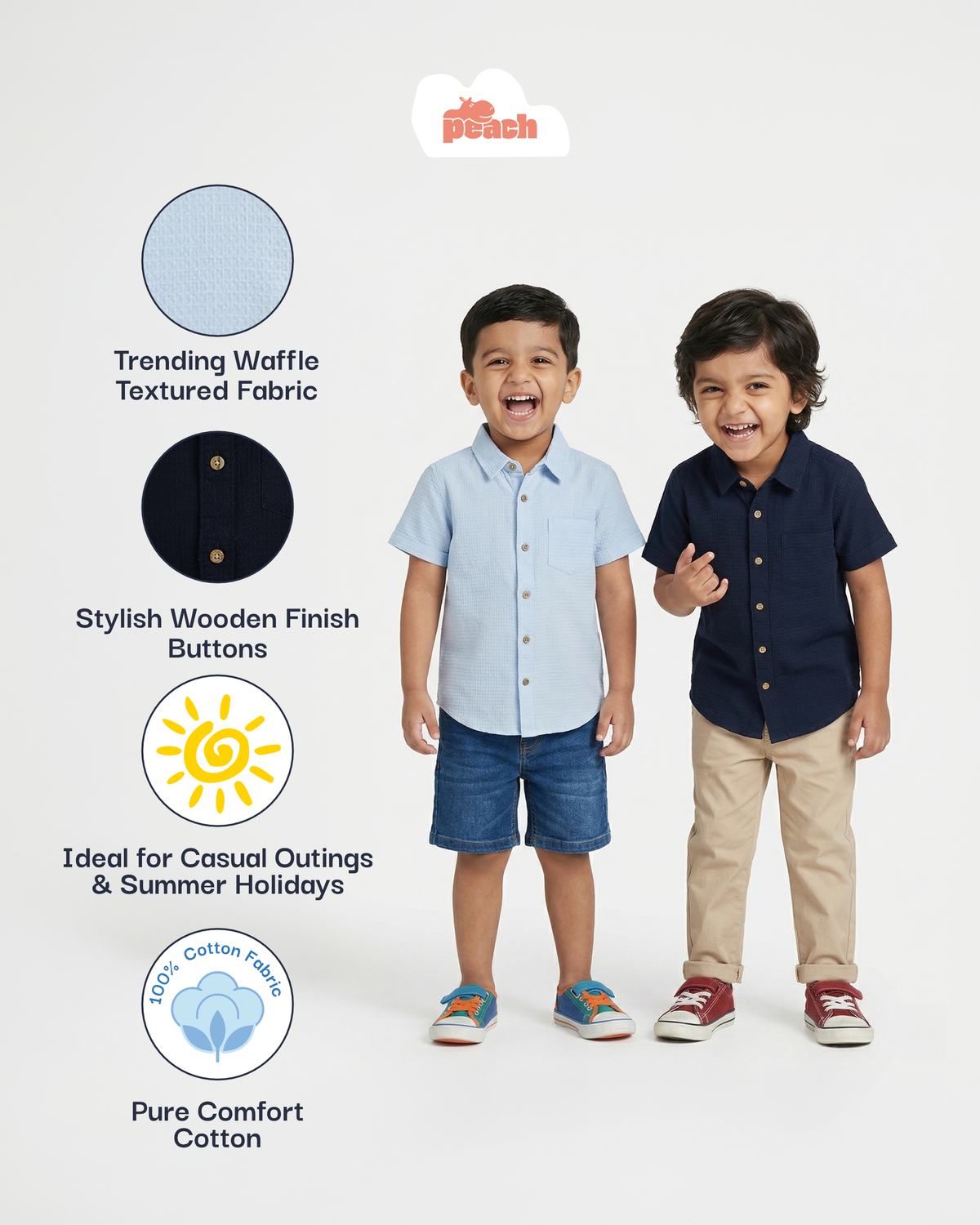 Waffle Way Casual Shirt for Boys (Navy Blue)