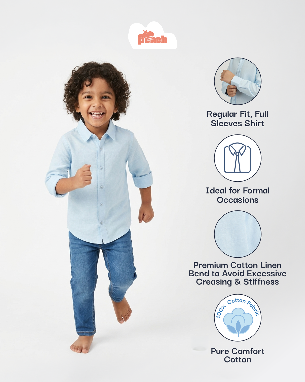 Linen Touch Premium Formal Shirt for Boys (Blue)