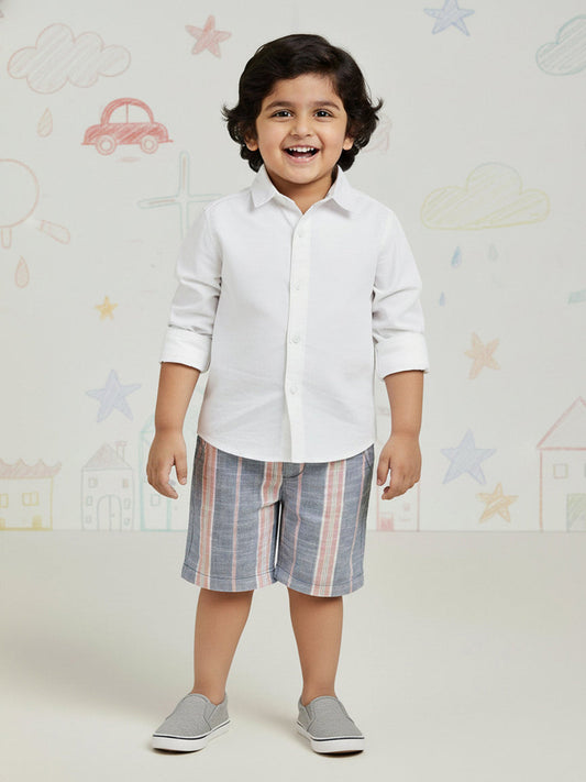 Long Summer Shorts Striped Shorts for Boys (Blue and Pink)