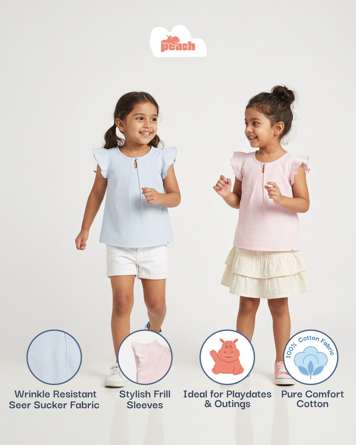 Pastel Hues Cotton Seersucker Top (Blue)