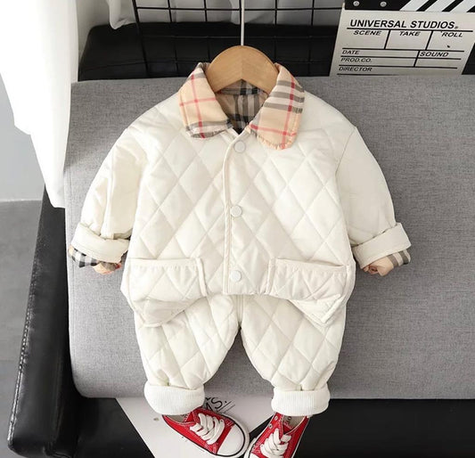 Boys' Check-Print Tracksuit – White