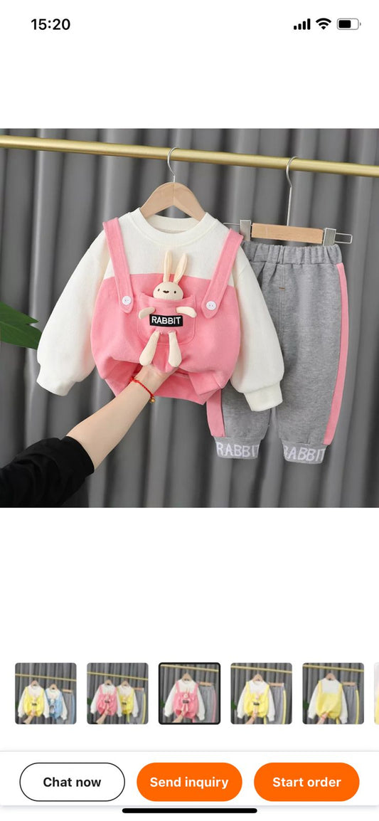 Unisex Kids' Rabbit Tracksuit with Matching Soft Toy – Pink