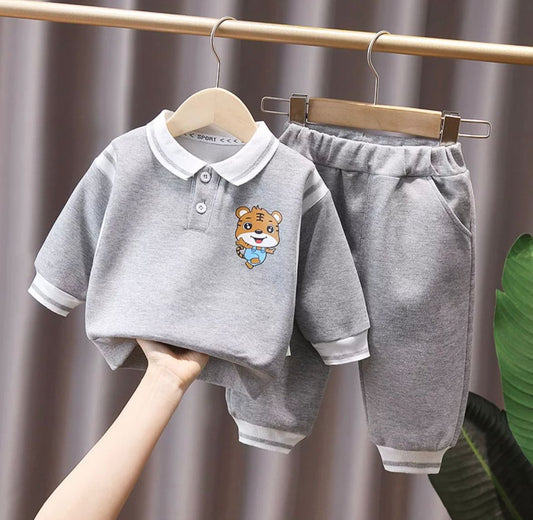 Baby Boy Tracksuit With Teddy Print Grey Baby Clothing for kids