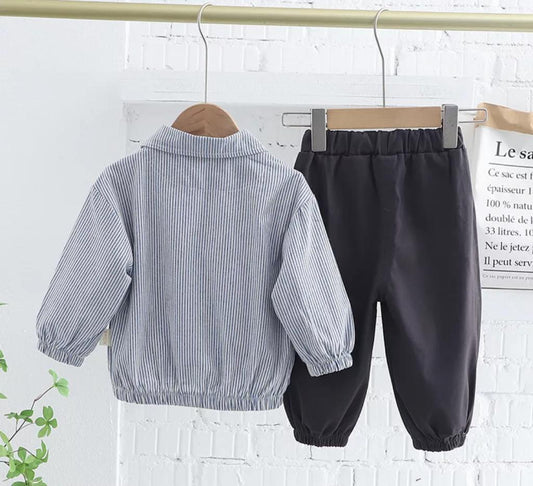 Baby Boy Casual Stripped Zipper And T-Shirt Set With Matching Pants