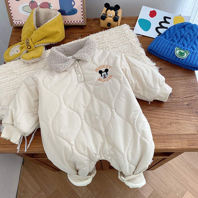 Baby Unisex Fleece Romper With Fur Collar
