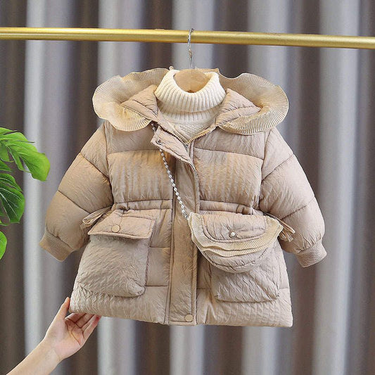 Baby Girl Puffy Jacket with Matching Purse – Beige