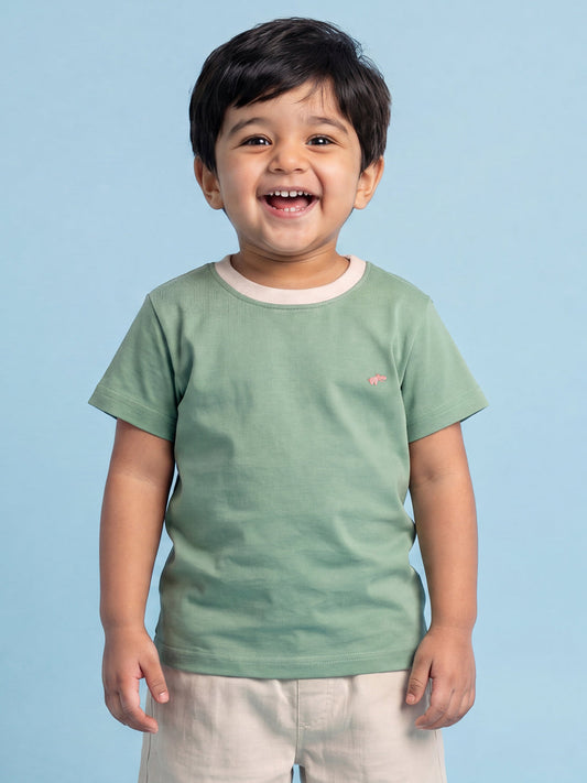 Everyday Basics: Value Pack of 2 100% Cotton T-shirt For Boys (Cream and Green)