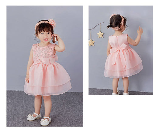 Baby Girl Formal Big-Bow Dress with Headband – Pink