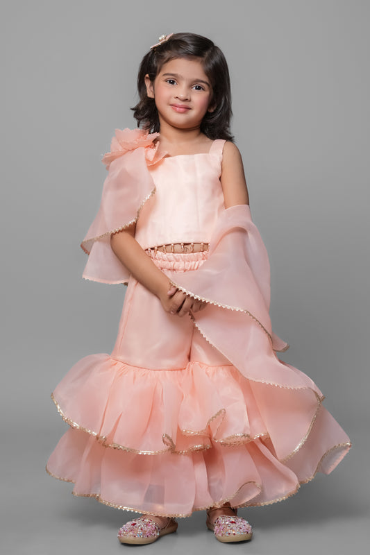 Peach Gharara With Flower Dupatta