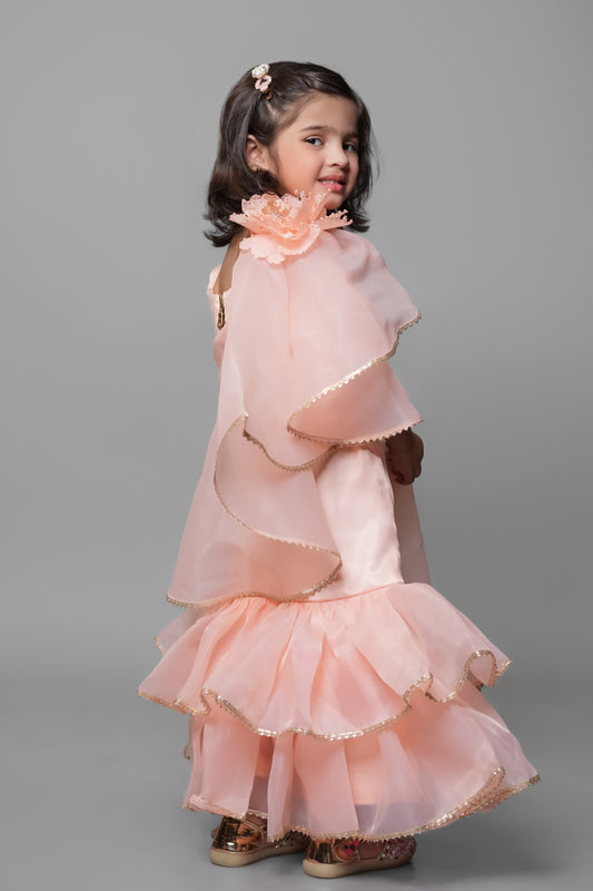 Peach Gharara With Flower Dupatta