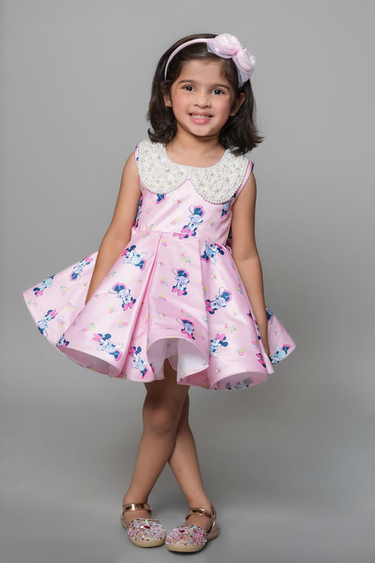 Glaze Cotton Dress With Beads Hand Embroidered Collar