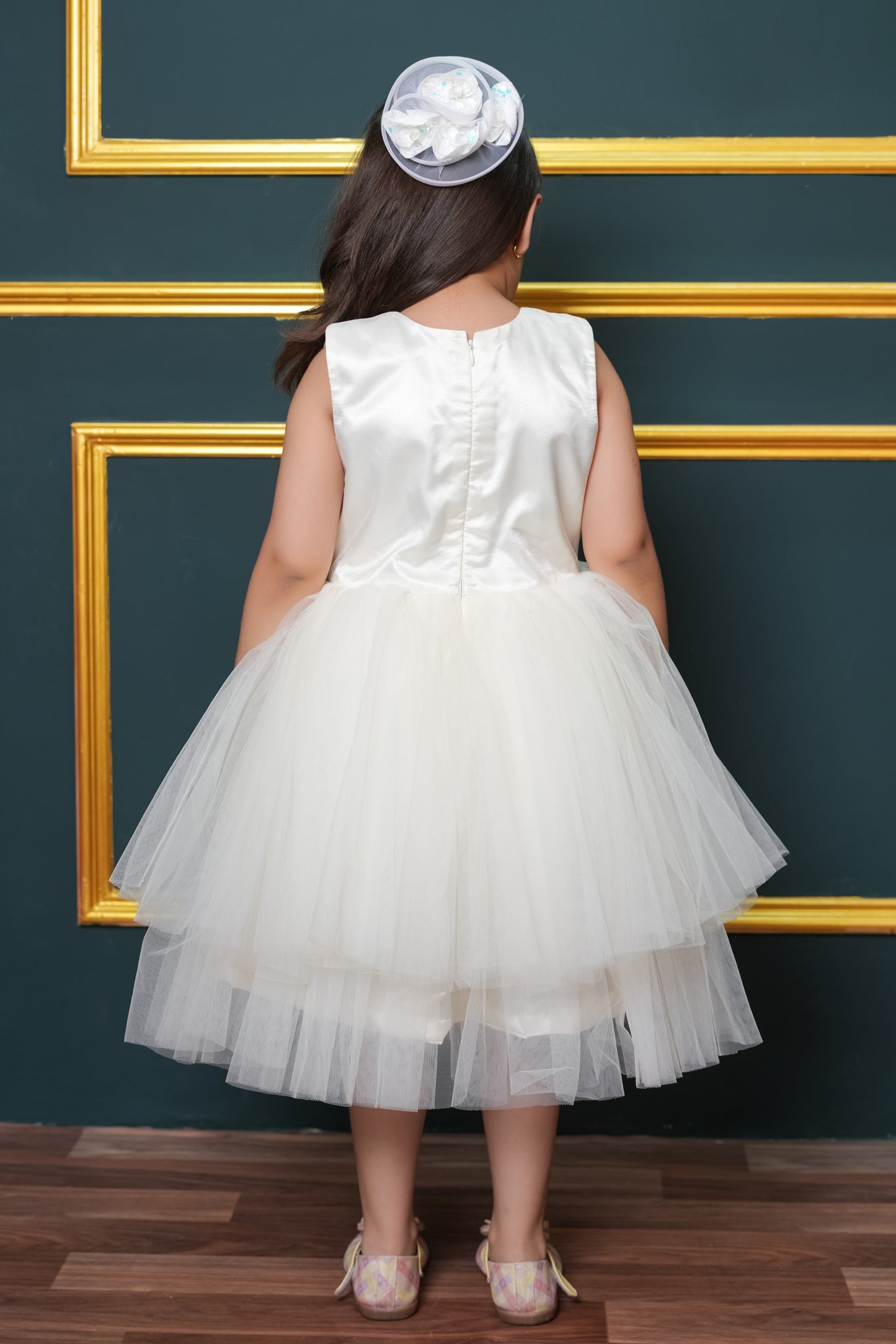 Net Flared Dress With Hand Embroidery