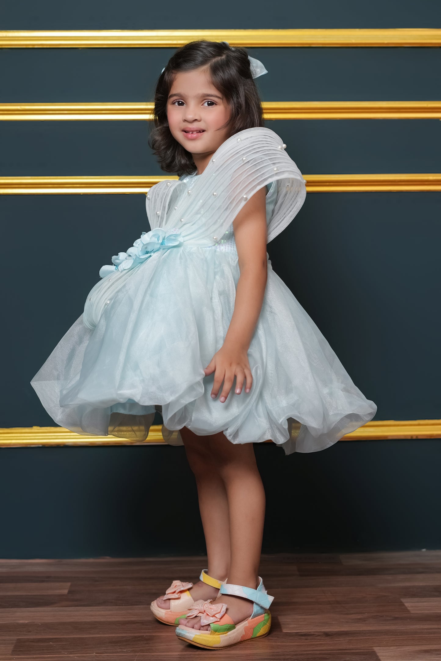 Tissue Dress Embellished With Handmade Flowers And Beads