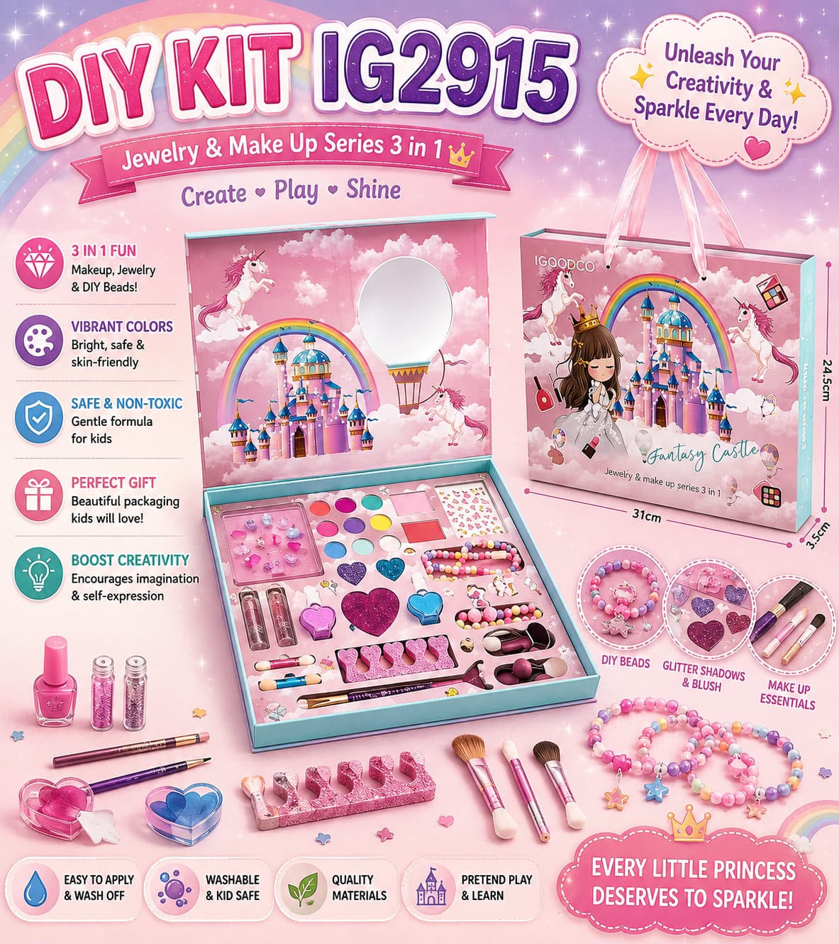 iLearnNGrow 28 Pieces Make Up & Accessory Kit –Complete Kids Makeup & Accessory Kit