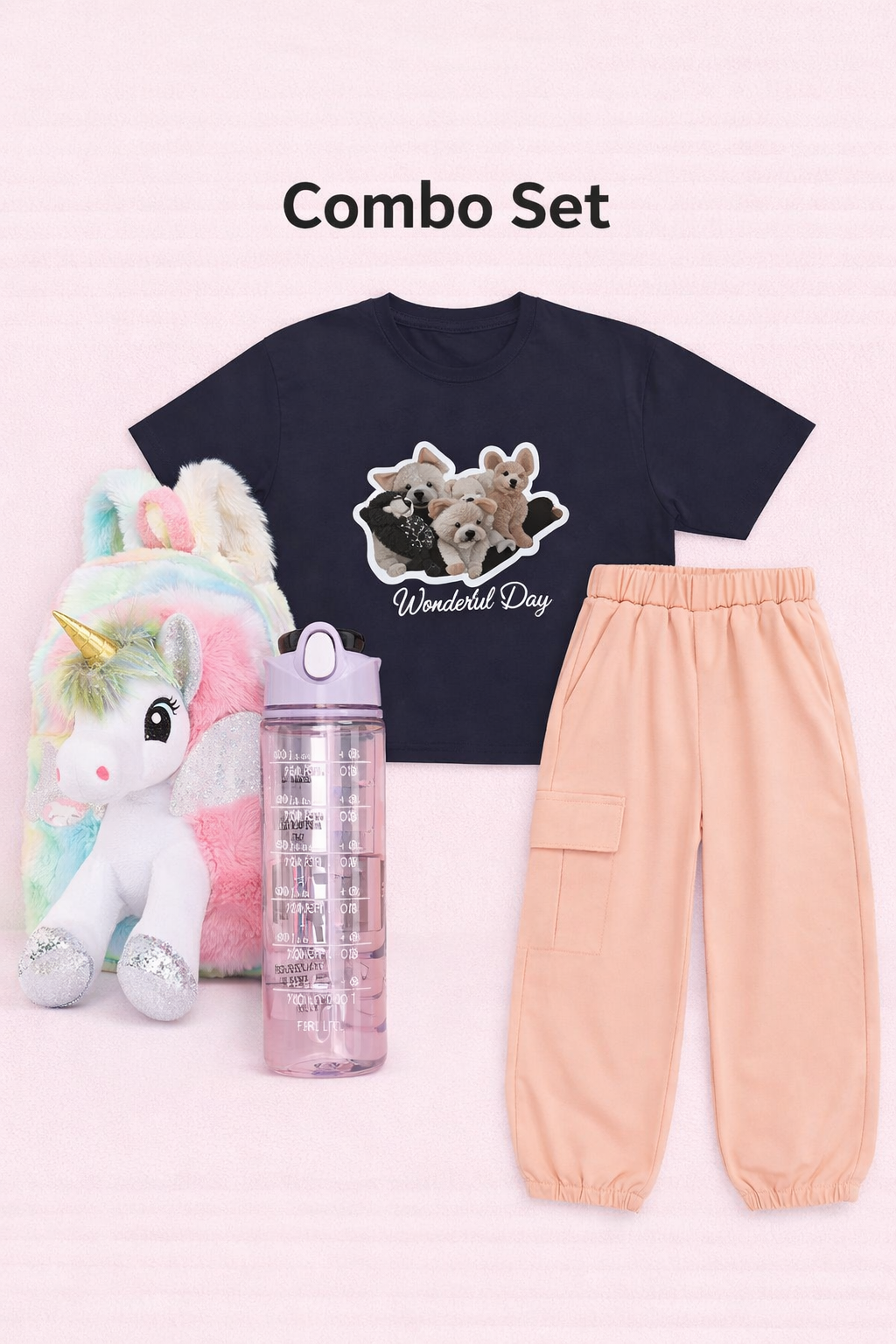 Wanderlust Pups Tee & Blush Cargo Jogger Set