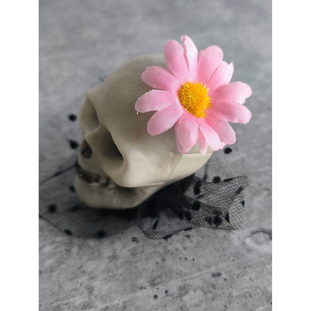 Pink Flower Skull Alligator Clip