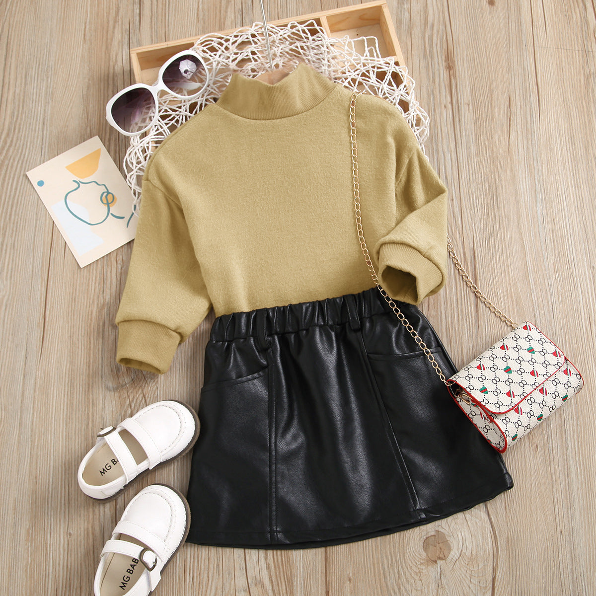 toddler girl high neck dress with leather