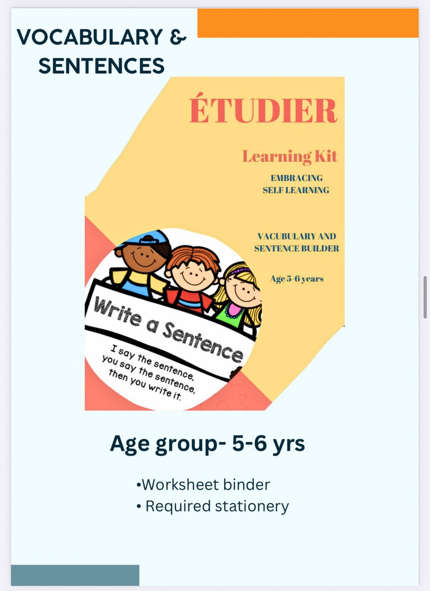 Étudier Vocabulary and Sentences Builder worksheets for kids age 5 to 6 years
