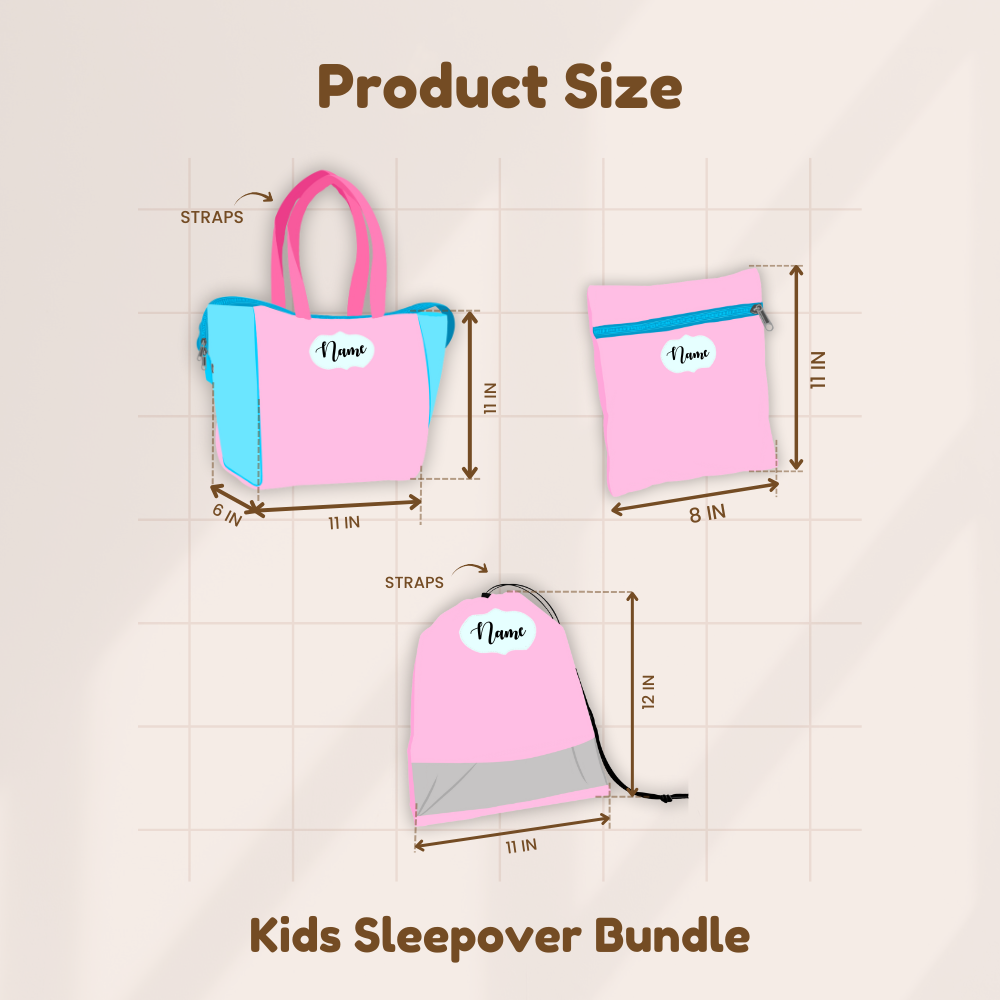 kids sleepover bundle with pink bags