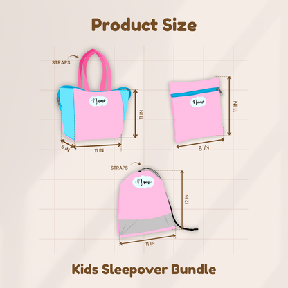 kids sleepover bundle with pink bags